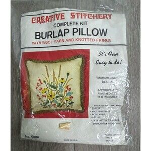 VTG Creative Stitchery Crewel Embroidery Burlap Pillow Kit Marshland Unopened